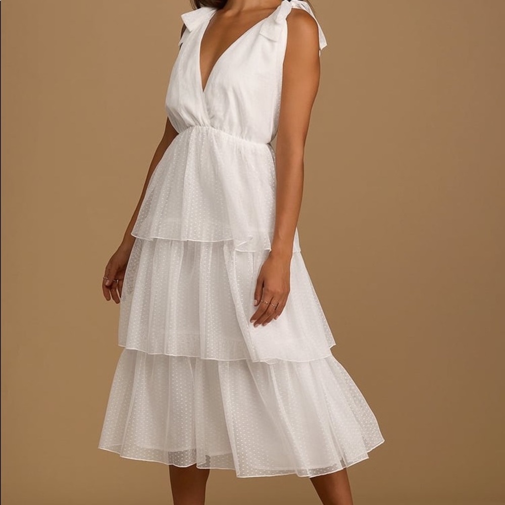 Made a Wish White Swiss Dot Tiered Midi Dress